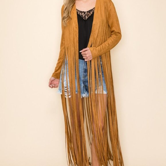 NEW VOCAL suede fringe DUSTER JACKET Woodstock Boho western rodeo cowgirl SM-3X - Picture 9 of 12